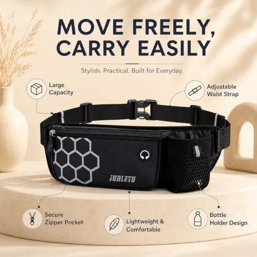 Running Waist Bag with Water Bottle Holder, Sports Belt Bag for Phone, Keys and Hiking Fitness Outdoor Travel (Black) - color: Black