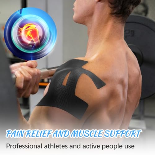 12Pcs Precut Shoulder Kinesiology Tape, Sports Muscle Support Tape Black - color: Black