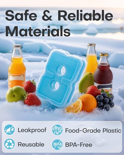 HOTOR Reusable Ice Packs for Cooler & Lunch Boxes – Slim, BPA-Free, Leakproof Gel Packs for Lunch Bag, Cooler Backpack & Travel Food Storage (4 Packs)