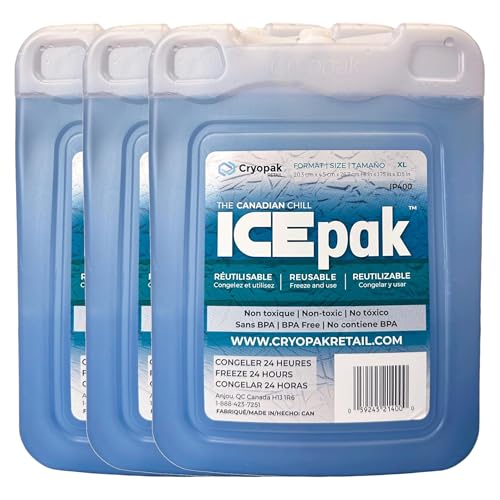 Cryopak ICEpak Hard Shell Reusable Ice Packs for Coolers and Lunch Box Use, Freezer Safe Gel Design, Professional Grade Cooling, Non-Toxic and BPA Free, Essential Travel Accessories - size: X Large (3 Pack)