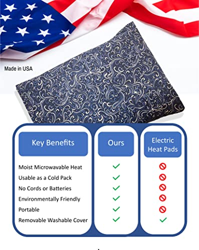 Microwavable Corn Filled Heating Pad and Cold Pack/Washable 100% Cotton Cover (Breezy -Navy, 7.5in W x 11in L) - size: 7.5in W x 11in L, style: Breezy -Navy
