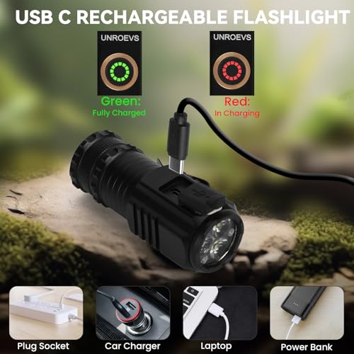 UNROEVS 4 Packs Mini Flashlights Bulk 2550 Lumens with Magnetic Base - size: E