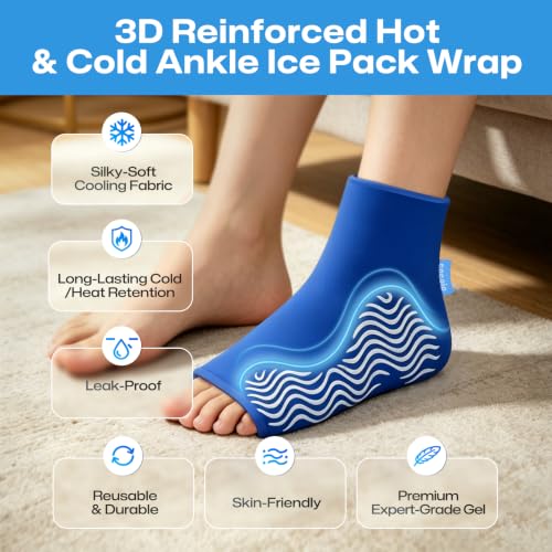 Ankle Ice Pack Wrap Cold Compression for Sprain & Swelling Relief - size: S/M