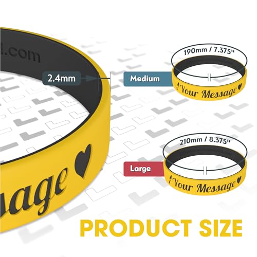 Reminderband Luxe Custom Silicone Wristbands Rubber Bracelets Bulk 1-300 - color: Electric Yellow/Black, size: Medium