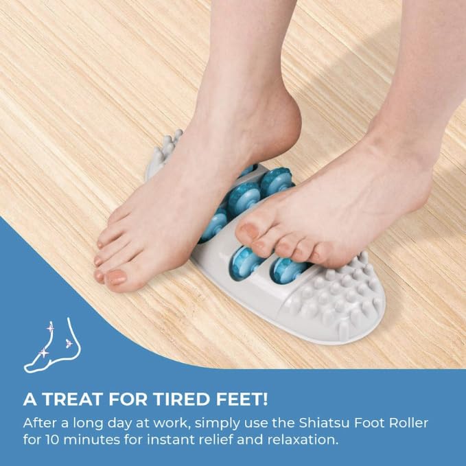 Lindo Shiatsu Foot Roller - Foot Reflexology Massager, Spinning Rollers for a Soothing and Relaxing Massage (Blue)