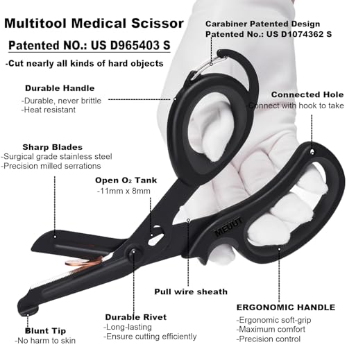 MEUUT Trauma Shears with Carabiner 7.5 Inch 2-Pack Medical Scissors - color: Black/Black+black/Black