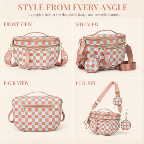 Makes Checkered Crossbody Bag Bum Bag for Women with Pouch - color: Trired Checkered