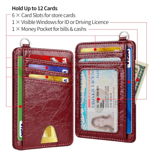 Slim Minimalist Front Pocket Wallet, RFID Blocking Credit Card Holder Wallet with Integrated D-Shackle for Men Women - color: Glossy Burgundy