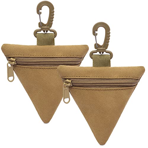 2 Packs Tactical EDC Pouches Compact Mini Military Molle Utility Pouch Accessories Organizer Bags Coin Purse Keychain Pockets Credit Card Holder for Waist Pack - color: 2 Pack Triangle Tan