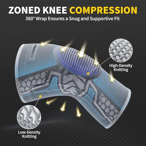 CAMBIVO 2-Pack Knee Brace for Men & Women, Compression Sleeve with Gel Pad - color: Gray, size: Medium
