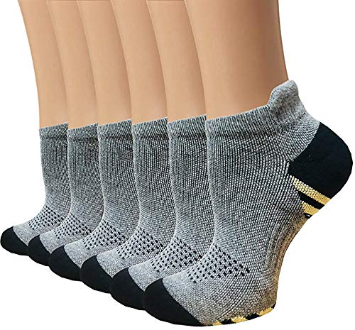 Sooverki Copper Compression Socks Women and Men 6 Pairs - Circulation Arch Support Plantar Fasciitis Running Ankle Socks - color: A3 - 6 Gray No Show, size: Small-Medium