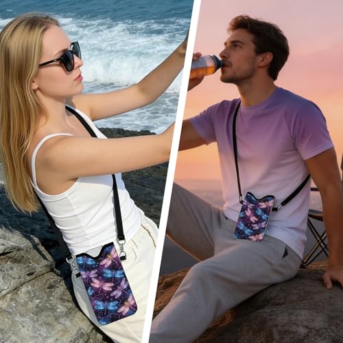 GLOBLELAND Dragonfly Nylon Cell Phone Sleeve Pouch Case Bag 7.1×3.9 inch Insect Shockproof Universal Phone Bag with Crossbody Strap Neck Lanyard for Women Men Phone Headphones Watch Multicolor - color: Dragonfly