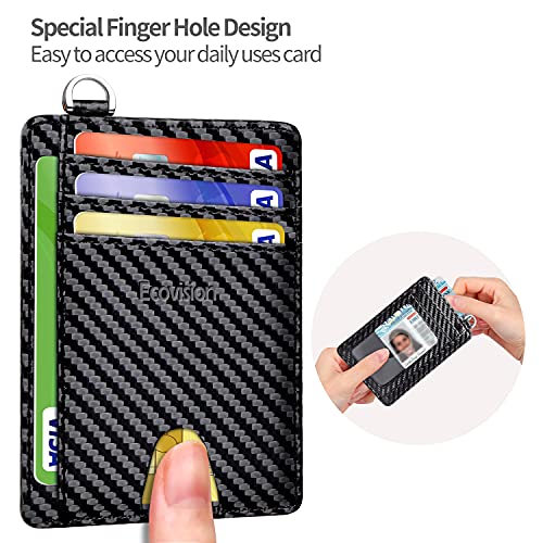 Slim Minimalist Front Pocket Wallet, RFID Blocking Credit Card Holder Wallet with Integrated D-Shackle for Men Women - color: Carbon Fiber Black