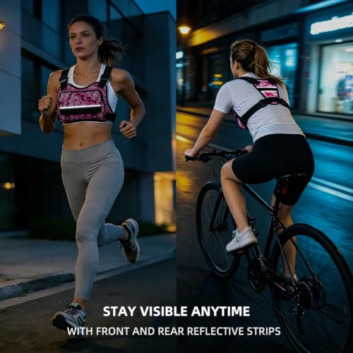 Running Vest for Men and Women, Lightweight Chest Pack with Phone Holder and Adjustable Strap, Reflective Water Resistant Chest Bag for Workouts, Cycling and Hiking (Red Camo) - color: Red Camo