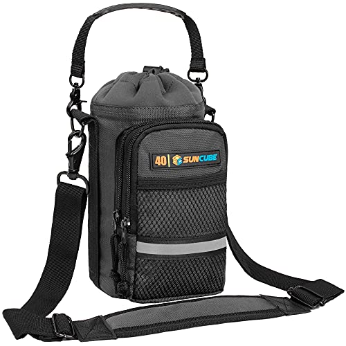SUN CUBE Insulated Water Bottle Carrier Bag with Strap, Crossbody Sling - color: Gray, size: 40 oz