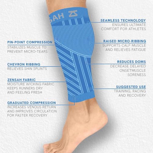 Zensah Calf/Shin Compression Sleeve - Made in the USA Single Leg Compression Sleeve for Shin Splint Relief, Recovery, Running - color: Black, size: Large-X-Large