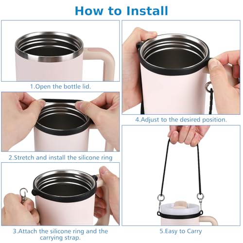 Accmor Water Bottle Handle, Silicone Water Bottle Sling, Water Bottle Carrier Holder with Strap and Boot Compatible with Stanley Cup Accessories - color: black