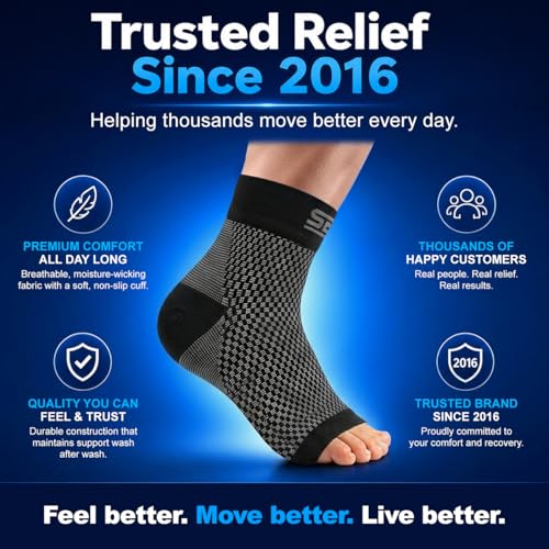 SB SOX Compression Socks for Plantar Fasciitis Relief (Solid Black, Medium) - color: Solid Black, size: Medium