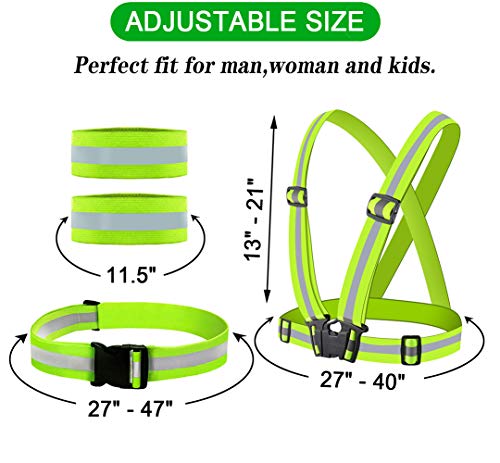 Reflective Vest, Reflective Glow Belt with 2Pack Reflector Armbands, Adjustable Elastic Safety Vest Outdoor Reflective Belt High Visibility, Ultralight & Comfy for Running, Jogging, Walking, Cycling,
