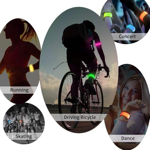 LOBKIN Safety Bracelets, LED Slap Armband Kids Walking at Night Safe LED Wrist Light Reflective Belt, Magic Band Running Lights - color: Blue Orange Red - Battery