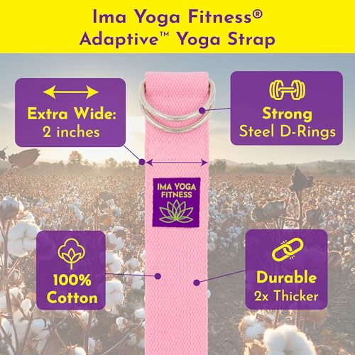 Extra-Wide 2 Inch Cotton Yoga Strap: Stretching, Physical Therapy, Exercise - color: Pink, size: 8 feet