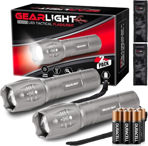 GearLight LED Flashlight High Lumens, Mini Tactical LED Flashlight 2 Pack, 5 Modes Zoomable Beam, Battery Powered for Camping, Hunting, Home & Emergency, Compact Small LED Flashlight (Gray) - color: Gray 2 Pack
