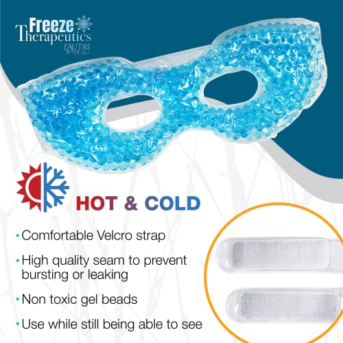 USA Merchant - 2 Redesigned Therapeutic Spa Gel Bead Eye Masks - Hot/Cold Reusable Ice Packs with Flexible Beads - Compress Therapy for Puffy Eyes, Dark Circles, Headaches, Migraines, Stress Relief - color: Blue