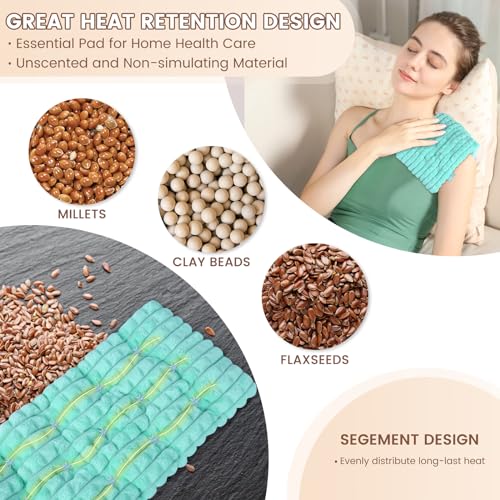 REVIX 6 * 12" Moist Heating Pad Microwavable, Reusable Microwave Heating Pads for Joints, Weighted Heat Packs with Flaxseeds for Shoulders, Neck, Back, Unscented (Pack of 2) - size: 6 x 12" (Pack of 2), style: Green