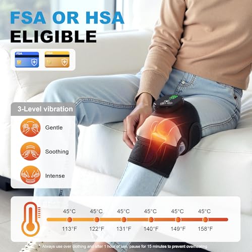 Misawce Electric Heated Knee Massager, 3-in-1 Cordless Knee Brace with Heat and Massage for Knee Elbow Shoulder Wrap with 3 Vibration & Heating Modes