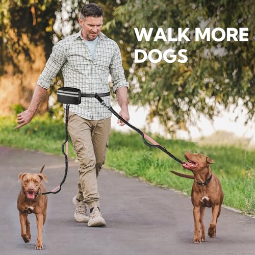 Hands Free Dog Leash for Two Dogs Walking,Running - color: Black/Pink, size: Large