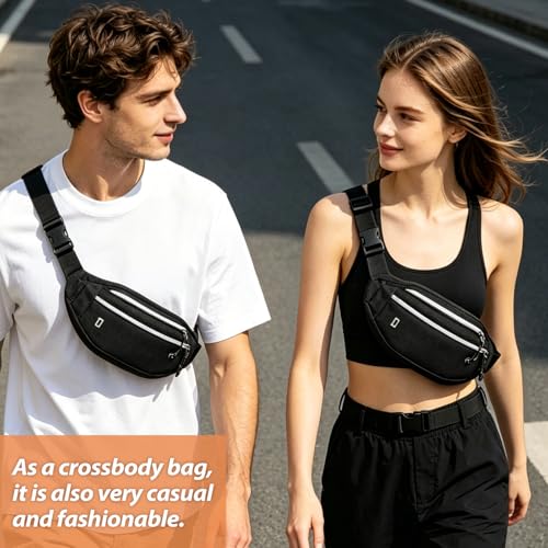 Fanny Packs for Women Men,Travel Money Pouch,Adjustable Running Belt,Black - color: Black