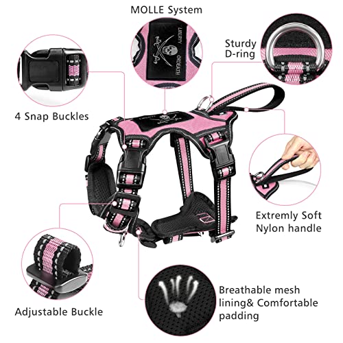 WINSEE Pet Harness Collar and Leash Set, All-in-one Reflective Dog Harness No Pull with Adjustable Buckles for Puppies, Small, Medium, Large, and Extra-Large Dogs (Small, Pink) - color: Pink, size: Small