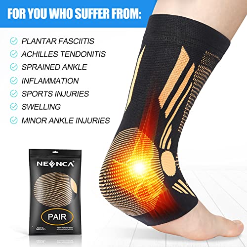 NEENCA Foot & Ankle Brace Socks for Sprained-Ankle Compression Sleeves Set - color: High Copper, size: Small