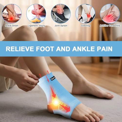 eYotto Ankle Compression Sleeve, Ankle Brace Socks for Men & Women (1 Pair) - color: Light Blue, size: X-Large