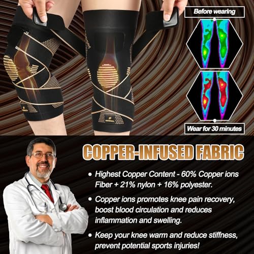 NEENCA Copper Knee Brace, Compression Sleeve with Straps for Pain Relief - color: High Copper-Single, size: Small