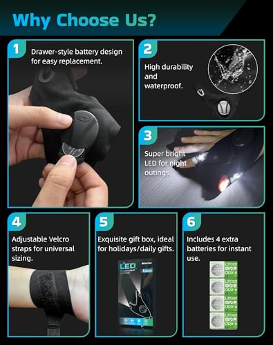 LED Flashlight Gloves with Toggle Switch, Gifts for Men Boyfriend Husband