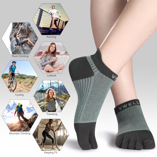 VWELL Cotton Toe Socks Five Finger Socks No Show Crew Athletic Running Socks 4 Pairs,Size 7-11 - color: Green
