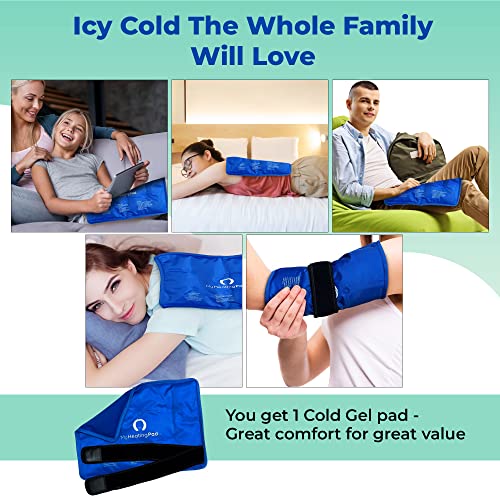 Rectangle Gel Pad for Arm, Leg, Knee, and Back - 15''x11'' Reusable Gel Ice Pack with Elastic Fastener for Hands-Free Application - Cold Packs for Post-Surgery or Sport Injuries - 1 Pack Blue - style: Rectangle Gel Ice Pack