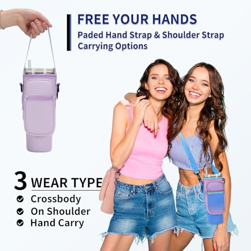 GOEWY Water Bottle Carrier Bag for Stanley Cup 40/30oz with Phone Pockets - color: Purple, size: 30oz