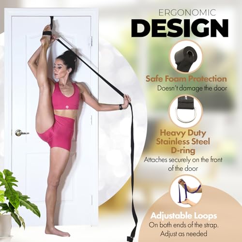 Pilates Stretching Strap with Door Anchor for Flexibility Training - color: Black