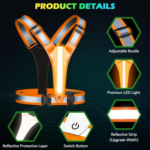 Led Light Up Running Vest Reflective Vest for runners night walking, Rechargeable Reflective Running Vest High Visibility - color: Orange