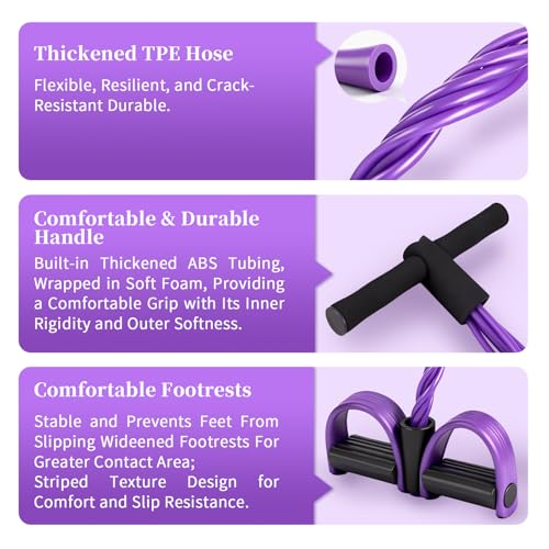 Multifunction Tension Rope, 6-Tube Elastic Yoga Pedal Puller Resistance Band, Natural Latex Tension Rope Fitness Equipment, for Abdomen/Waist/Arm/Leg Stretching Slimming Training - color: Purple