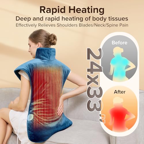 Mothers Day Gifts & Birthday Gifts for Mom Wife Men, Portable Heating Pad – Heated Weighted Blanket for Neck, Shoulders & Back – Extra Large 25"x37" Full Back Heating Pad – Auto Shut-Off - color: Blue