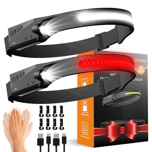 Rechargeable Headlamp with Red Light & Motion Sensor, Wide Beam for Camping