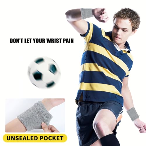 2 Pack Wrist Pouch for Men and Women, Wristband Pocket with Zipper for Running, Basketball, Tennis, Travel, Gym and Any Other Sports - color: Light Grey