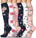 Aoliks 6 Pairs Compression Socks for Women & Nurses, Flying Knee High Socks - color: 020 A04-navy/Pink/White, size: Small-Medium