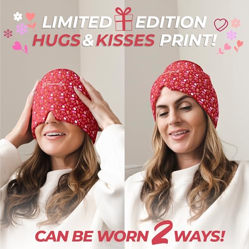 TheraICE Headache Relief Cap for Women, Headache Hat Migraine Ice Pack Mask - color: Red, size: One Size