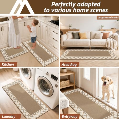 COSY HOMEER Washable Kitchen Rugs Sets of 2 Non-Slip Kitchen Mats,Beige - color: Beige, size: 20"x30" + 20"x48"