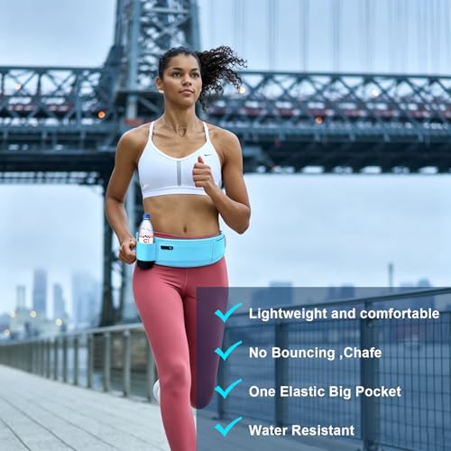Running Hydration Belt with Water Bottle Holder for Men Women, Bounce-Free Phone Storage Waist Pack, Reflective Adjustable Marathon Belt for Jogging Trail Running,Fits All Phones (Light Blue) - color: Light Blue