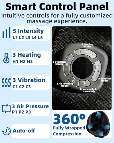 Cordless Air Compression Foot & Ankle Massager with Heat & Vibration,1 Pack - color: Black-1pc